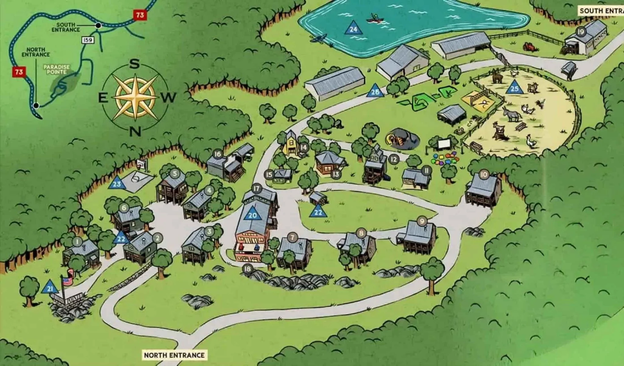 Paradise Pointe Cabins site map